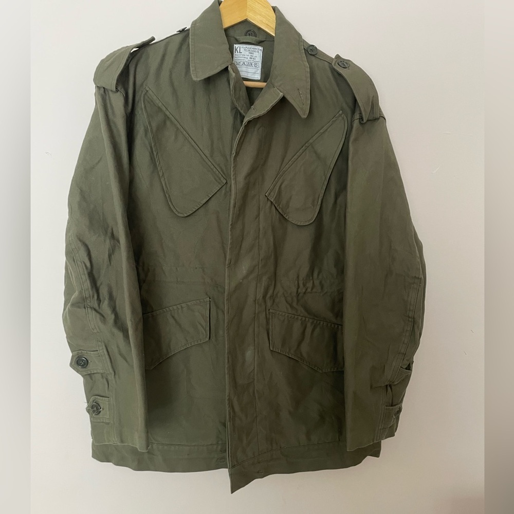 Puijenbroek Jacket Men’s KL / 44 Green Vintage Dutch Army Field Coat Cotton 1980